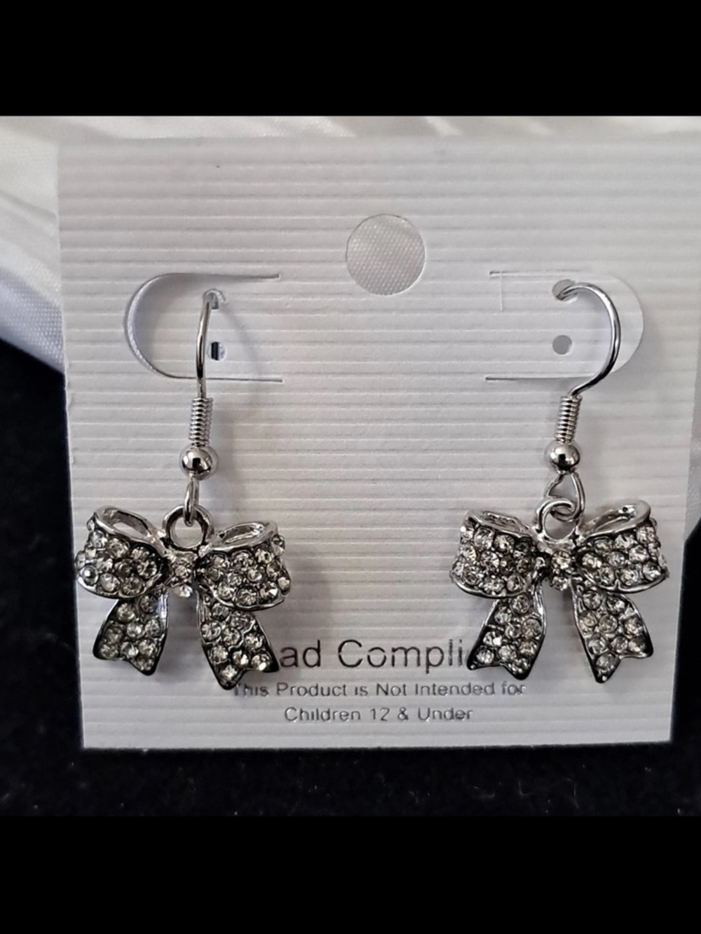 Silver tone Bow Dangle/Drop Earrings Clear Crystal Pavé Lead-Free Hook Fashion